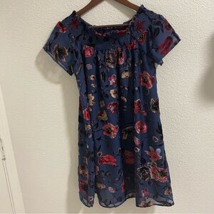 En Crème burnout navy dress with floral pattern